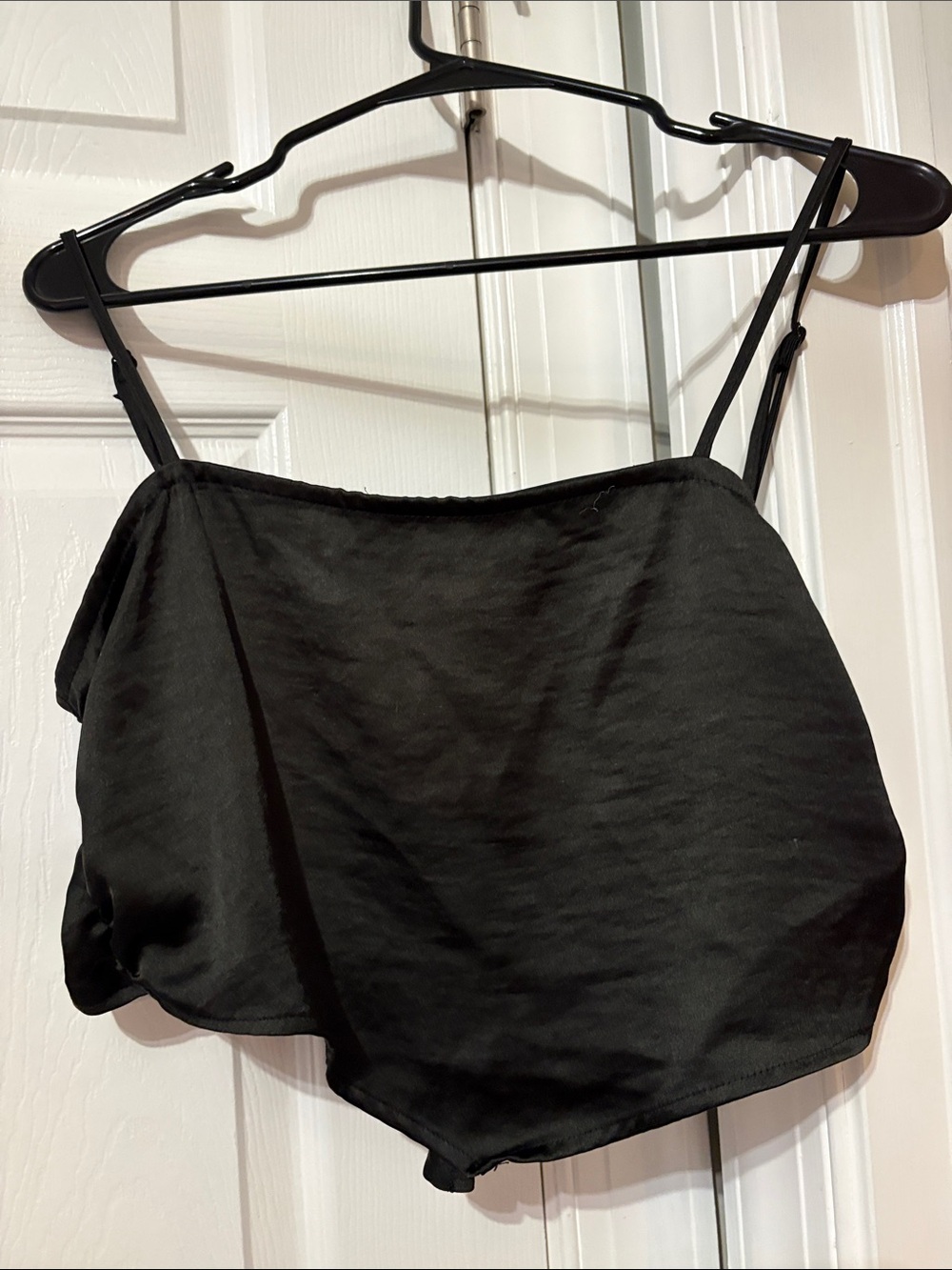 Black Women's Spaghetti Strap Crop Top with tie back